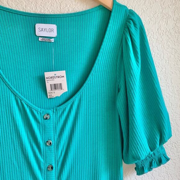 Saylor Teal Malavika Puff Sleeve Dress Size Small - Picture 12 of 14